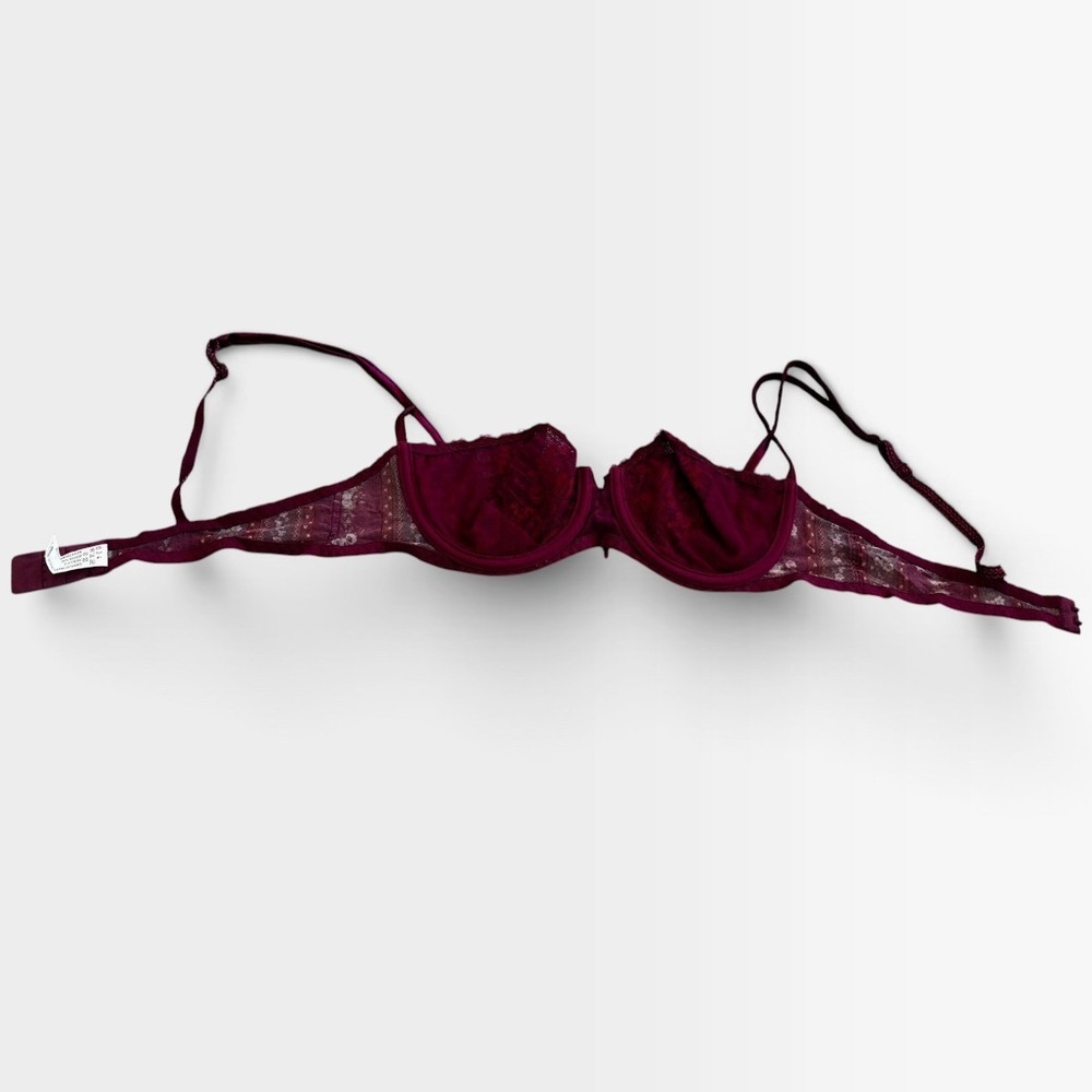 Aubade Lace Underwire Bra 36C Magenta Floral Mesh French Lingerie 5614C